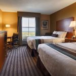 hotel room with two queen beds